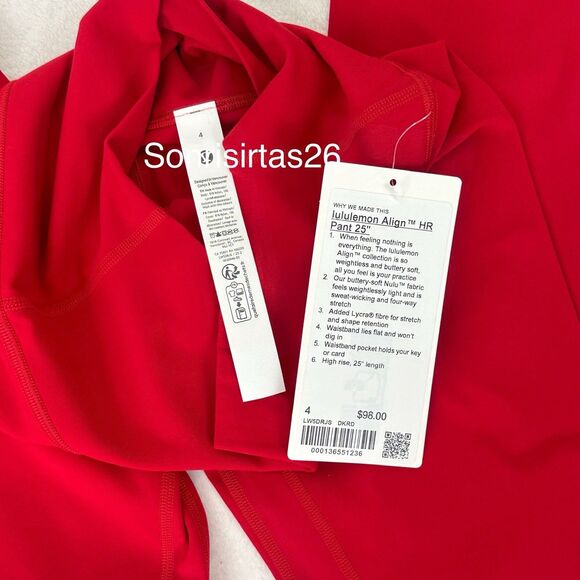NWT Lululemon  Align HR Pant 25” Legging Size 4 Dark Red - Picture 7 of 13